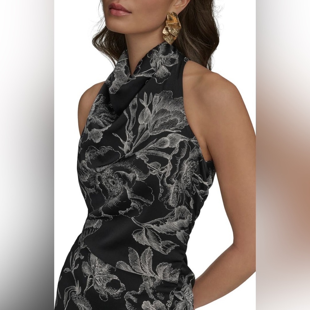 Donna Karan New York Black & White Floral Asymmetric Hem Maxi Dress - 2